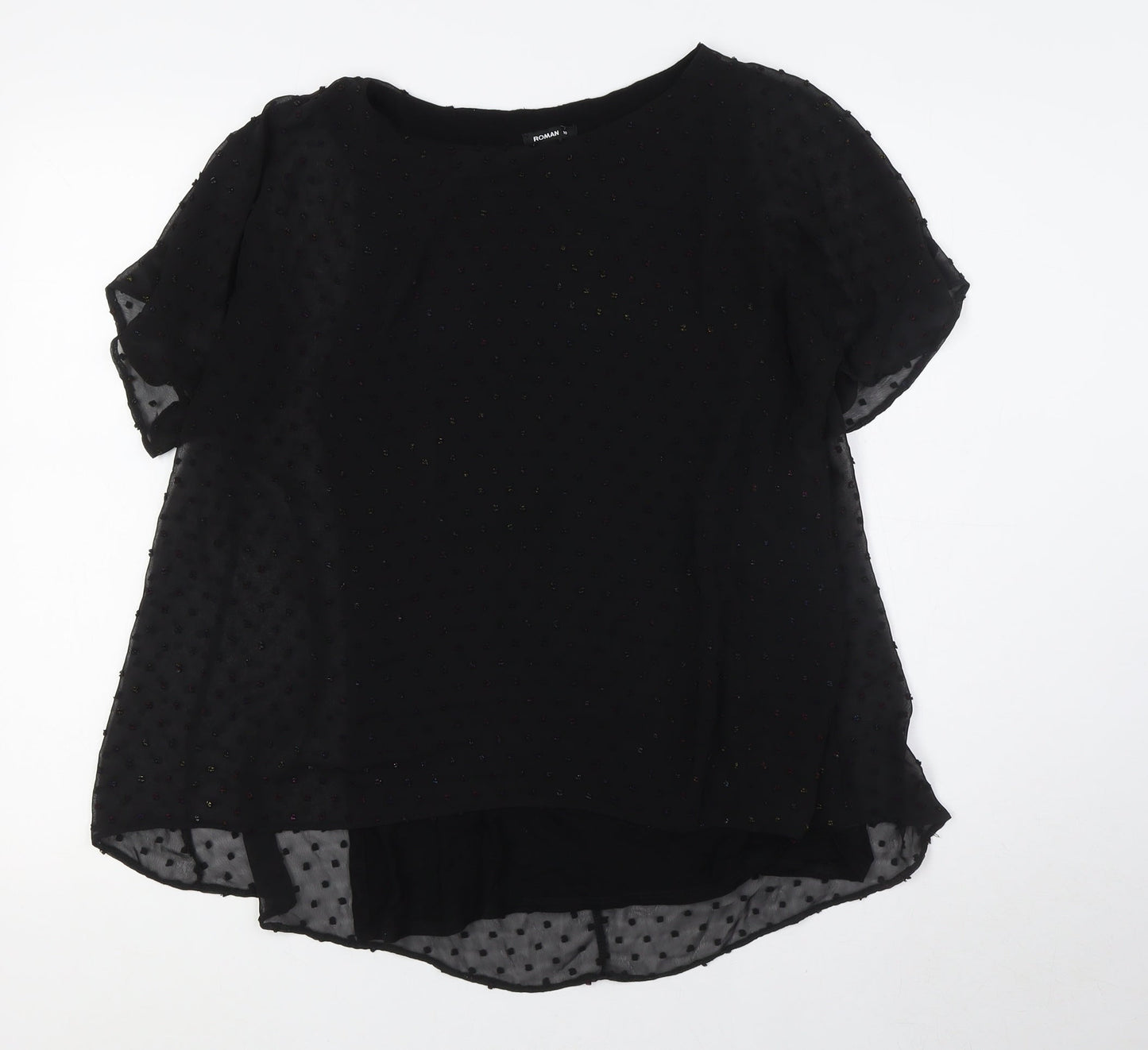 Roman Womens Black Polyester Basic T-Shirt Size 10 Boat Neck