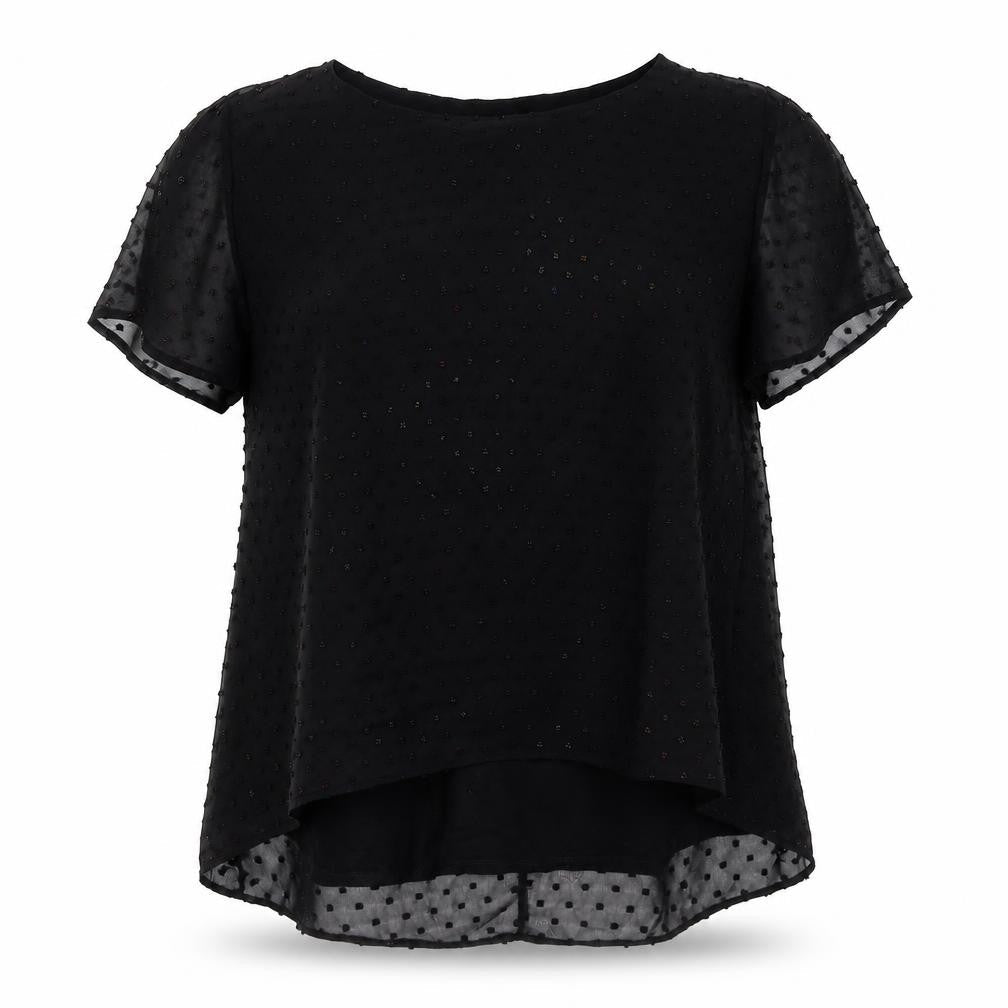 Front view of Roman women’s black polyester basic t-shirt, size UK 10, boat neck