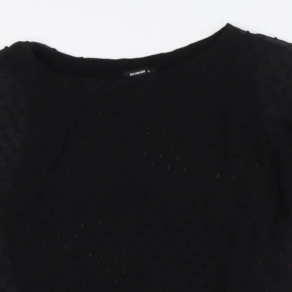 Roman Womens Black Polyester Basic T-Shirt Size 10 Boat Neck