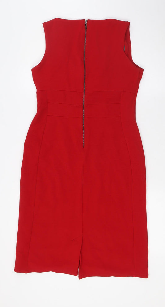M&Co` Womens Red Polyester Pencil Dress Size 12 Square Neck Zip - Ribbed