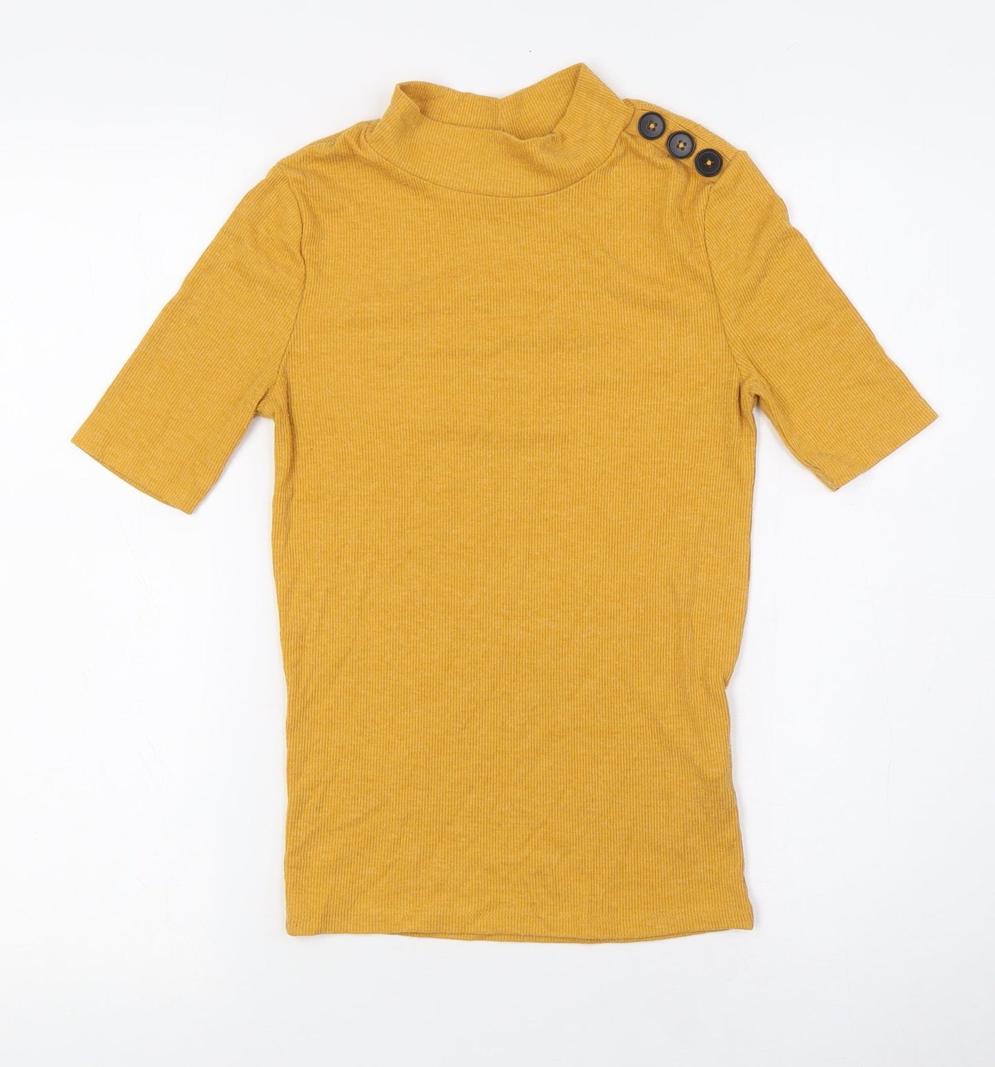 New Look Womens Yellow Polyester Basic T-Shirt Size 8 Mock Neck - Ribbed