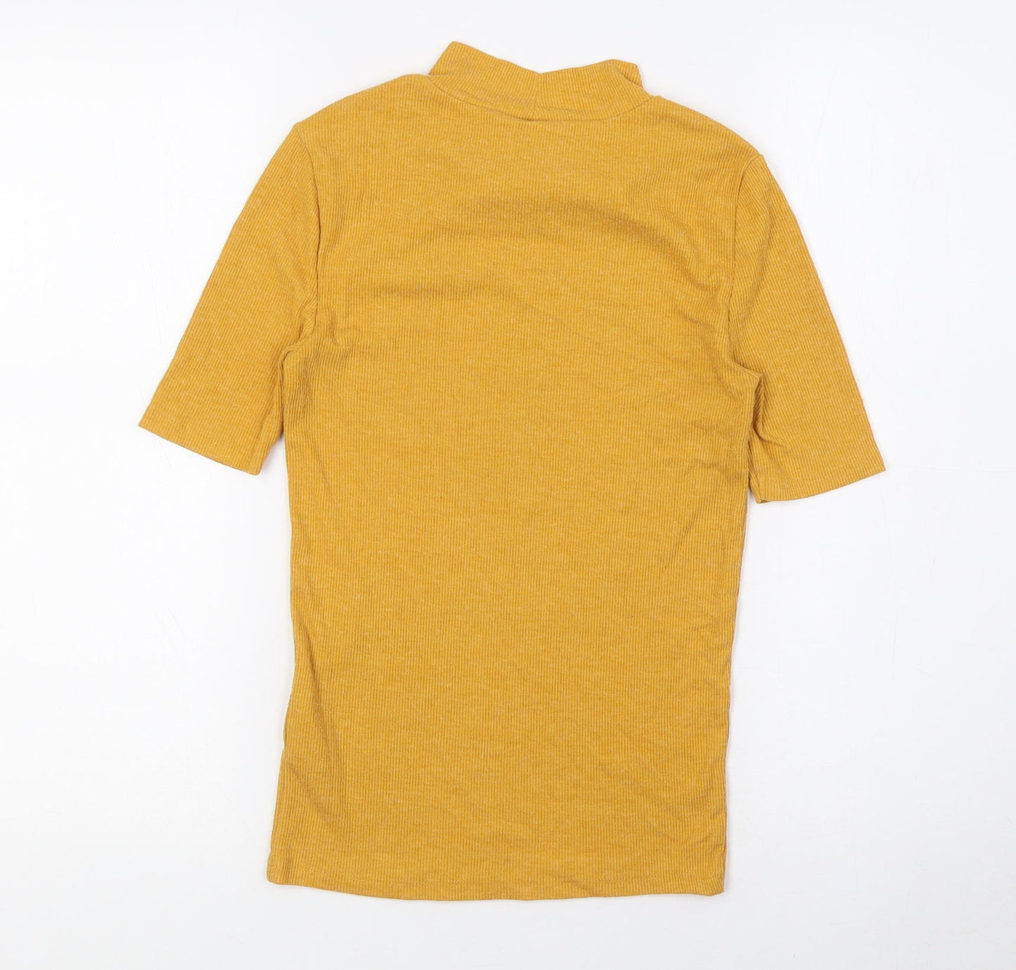 New Look Womens Yellow Polyester Basic T-Shirt Size 8 Mock Neck - Ribbed