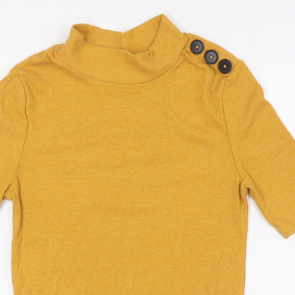 New Look Womens Yellow Polyester Basic T-Shirt Size 8 Mock Neck - Ribbed