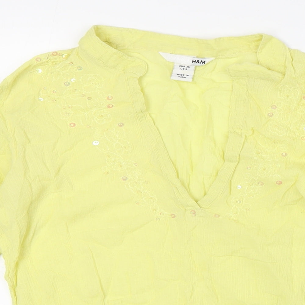 H&M Womens White Cotton Basic T-Shirt Size 8 Sweetheart - Sequins