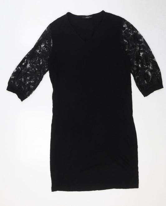 Jeton Womens Black Viscose A-Line Size XL V-Neck - Lace Sleeves