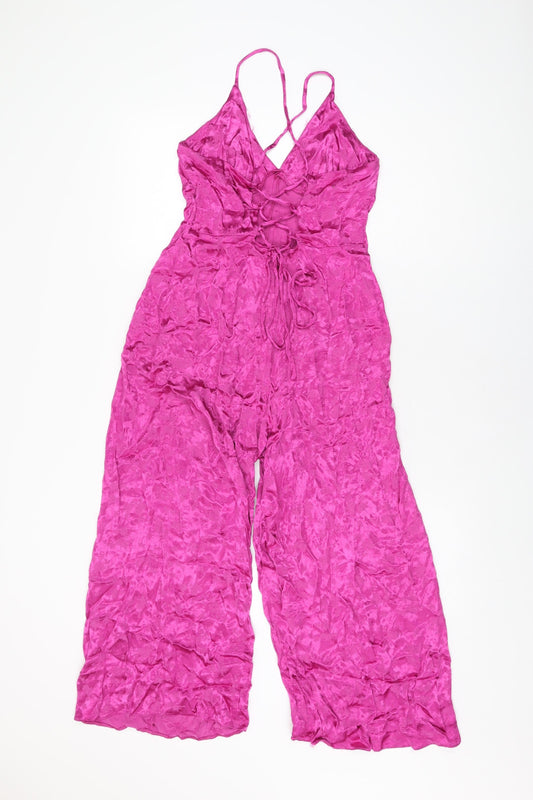ASOS Womens Pink Geometric Viscose Jumpsuit One-Piece Size 12 L22 in Tie