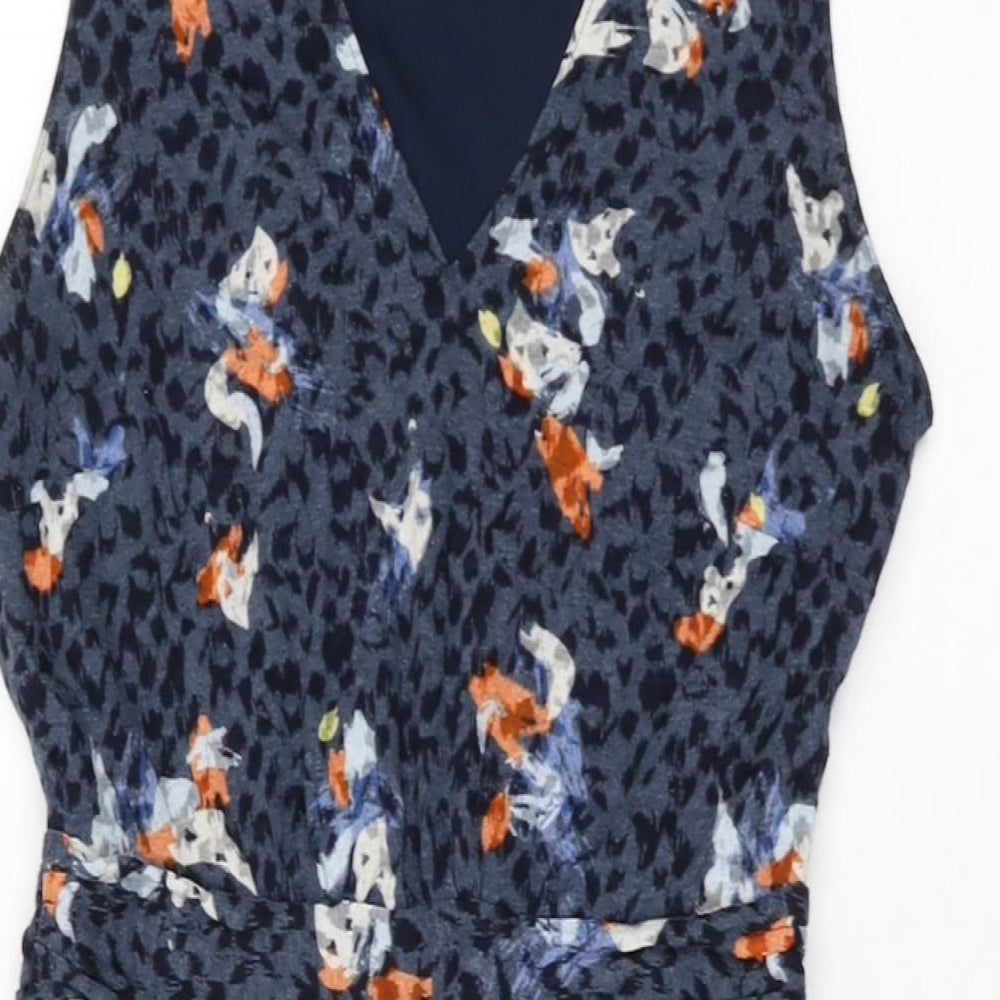 Marks and Spencer Womens Blue Geometric Cotton Shift Size 8 V-Neck Zip