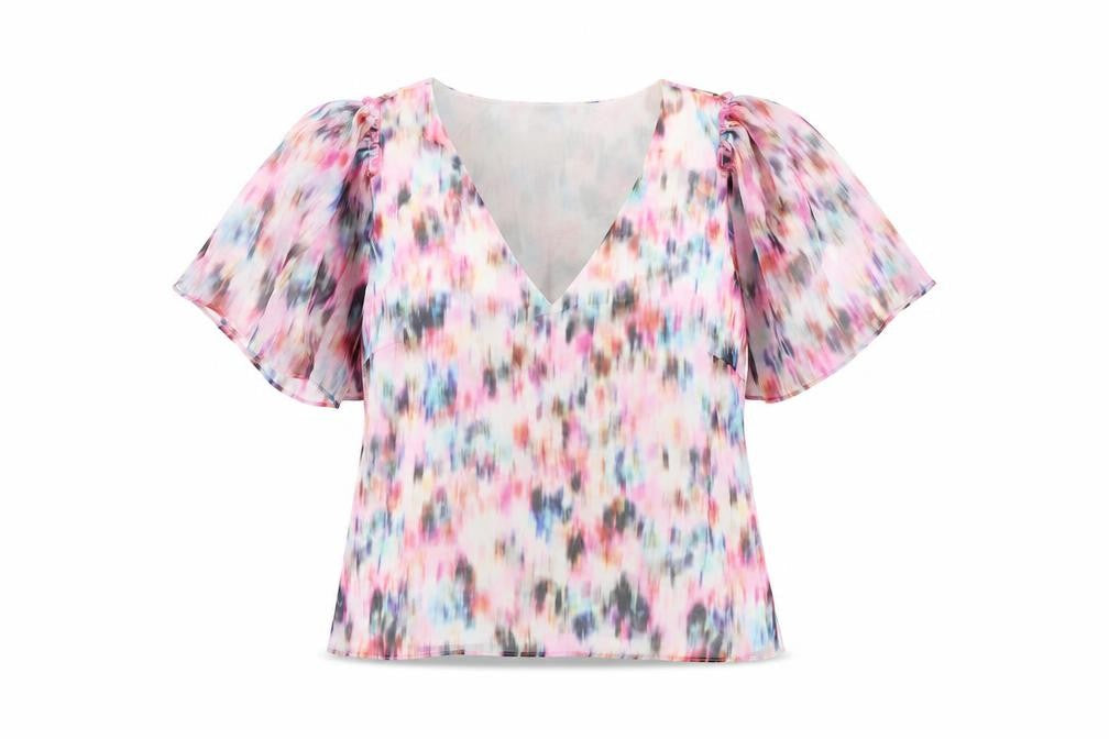 Damsel in a Dress Womens White Geometric Polyester Basic Blouse Size 10 V-Neck