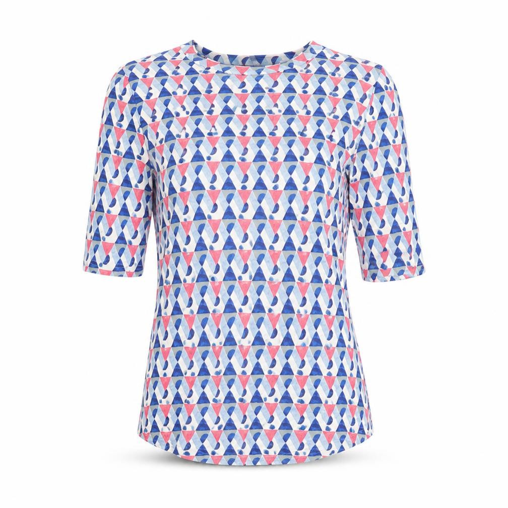 Marks and Spencer Womens Multicoloured Geometric Cotton Basic T-Shirt Size 12 Round Neck