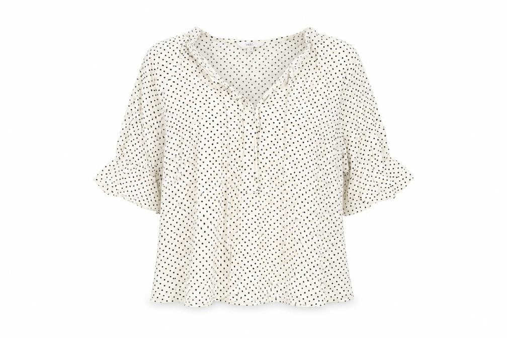 Marks and Spencer Womens Ivory Polka Dot Viscose Basic T-Shirt Size 16 V-Neck