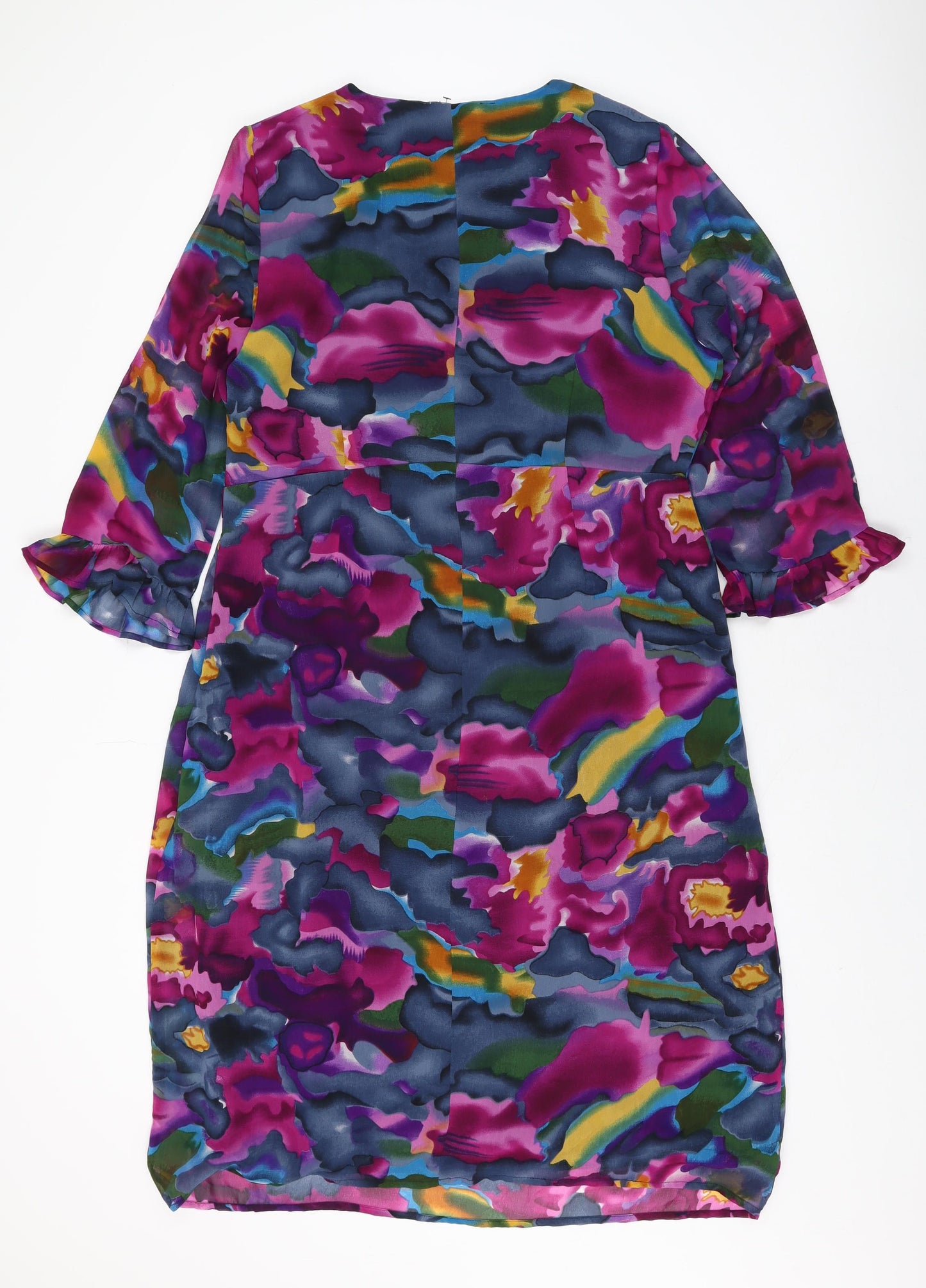 Penny Plain Womens Multicoloured Geometric Polyester Shift Size 16 V-Neck Zip