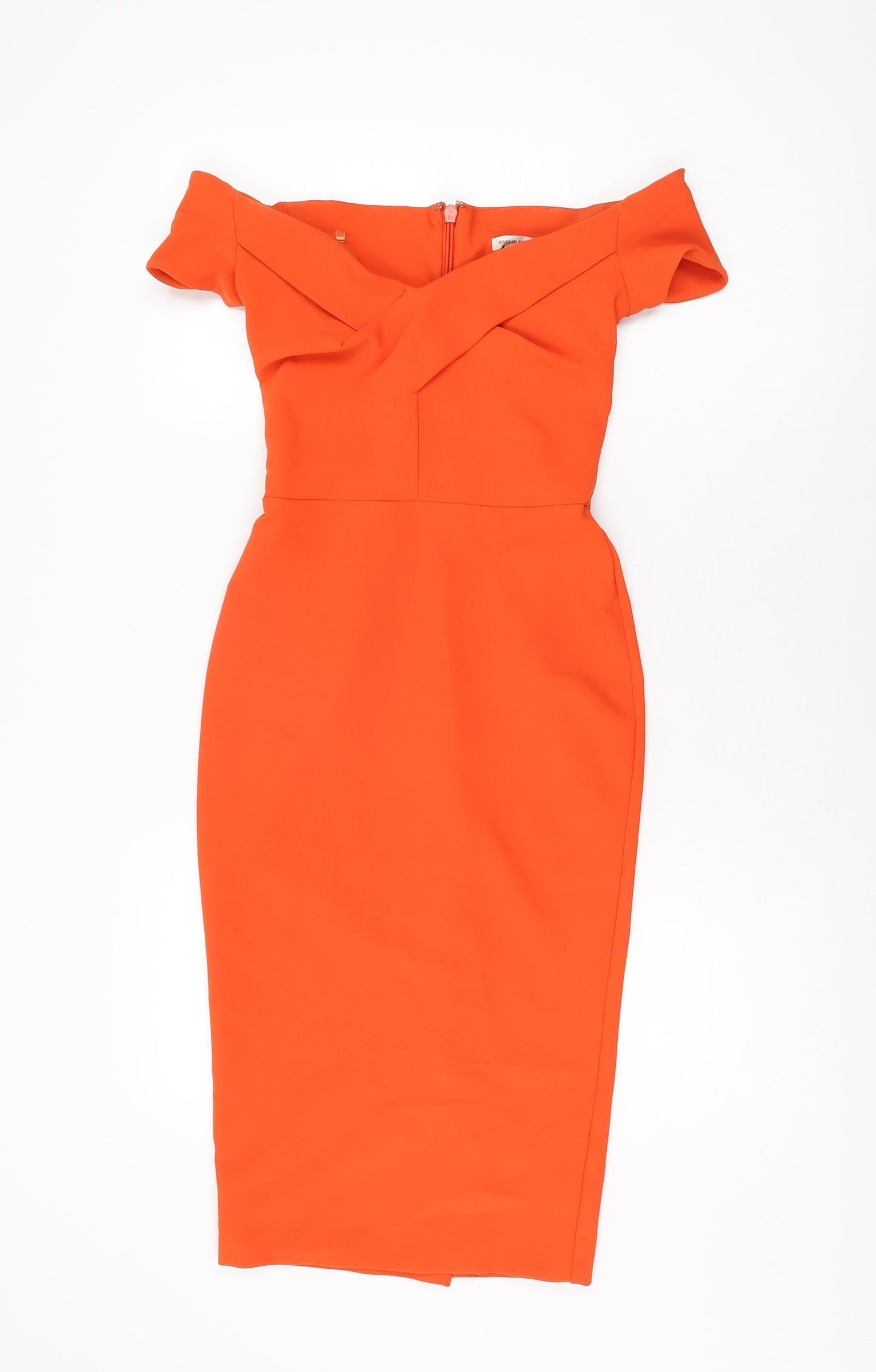 River Island Womens Orange Polyester Bodycon Size 6 Off the Shoulder Zip