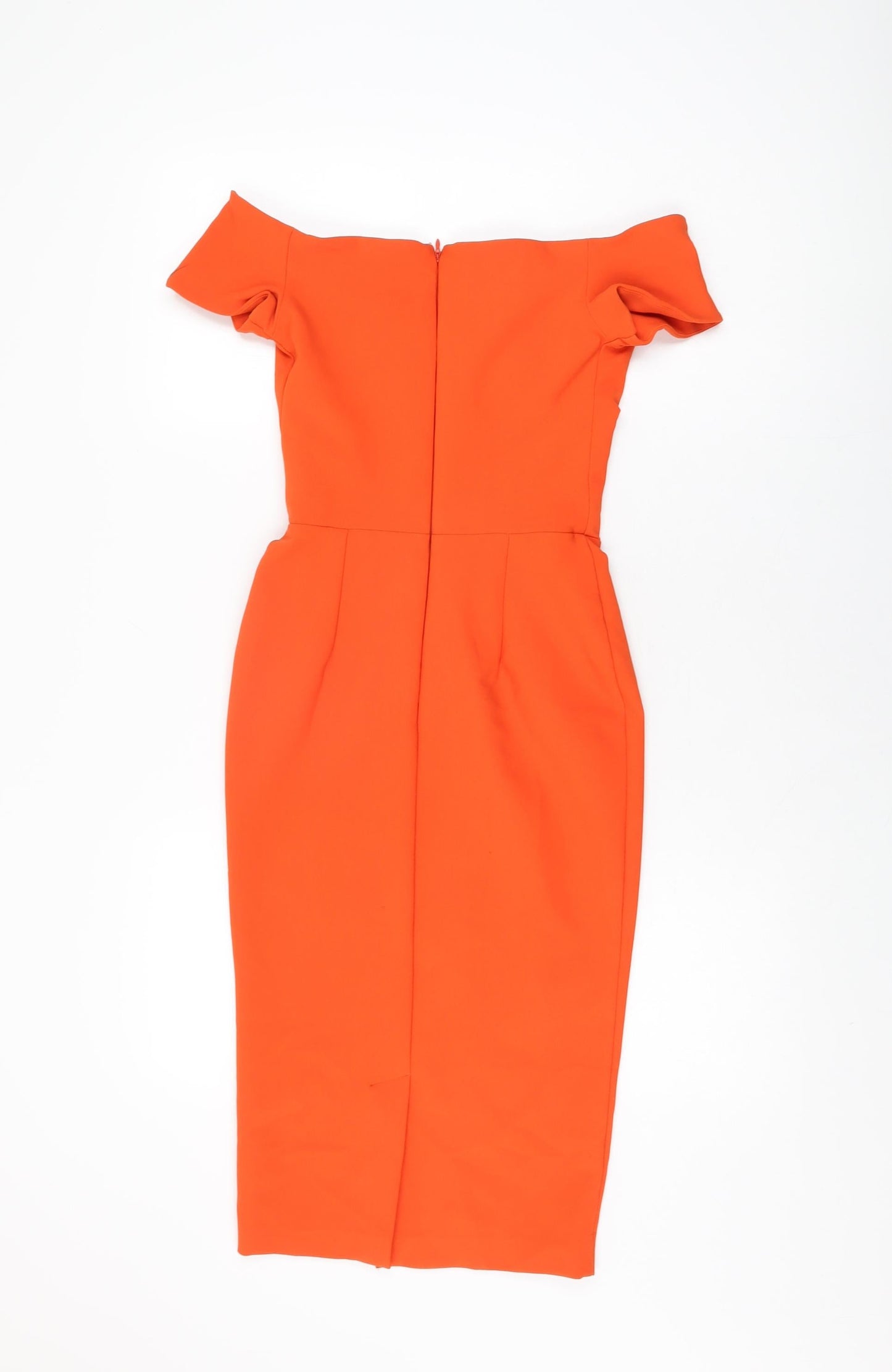 River Island Womens Orange Polyester Bodycon Size 6 Off the Shoulder Zip