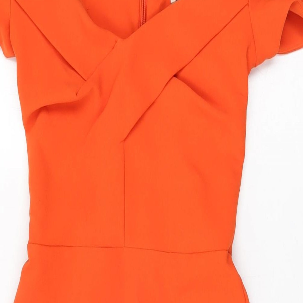 River Island Womens Orange Polyester Bodycon Size 6 Off the Shoulder Zip