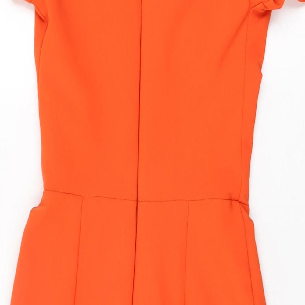 River Island Womens Orange Polyester Bodycon Size 6 Off the Shoulder Zip
