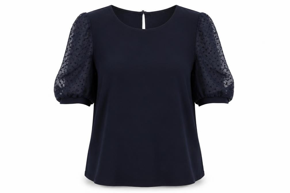 Adrianna Papell Womens Blue Polyester Basic T-Shirt Size L Round Neck