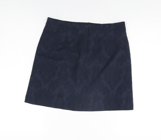 Zara Womens Blue Floral Cotton Mini Skirt Size M Zip