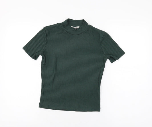 Pull&Bear Womens Green Polyester Basic T-Shirt Size M High Neck