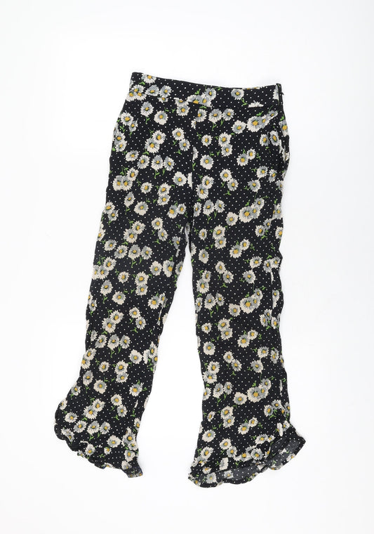 Zara Womens Black Floral Viscose Cropped Trousers Size XS L23 in Regular Zip