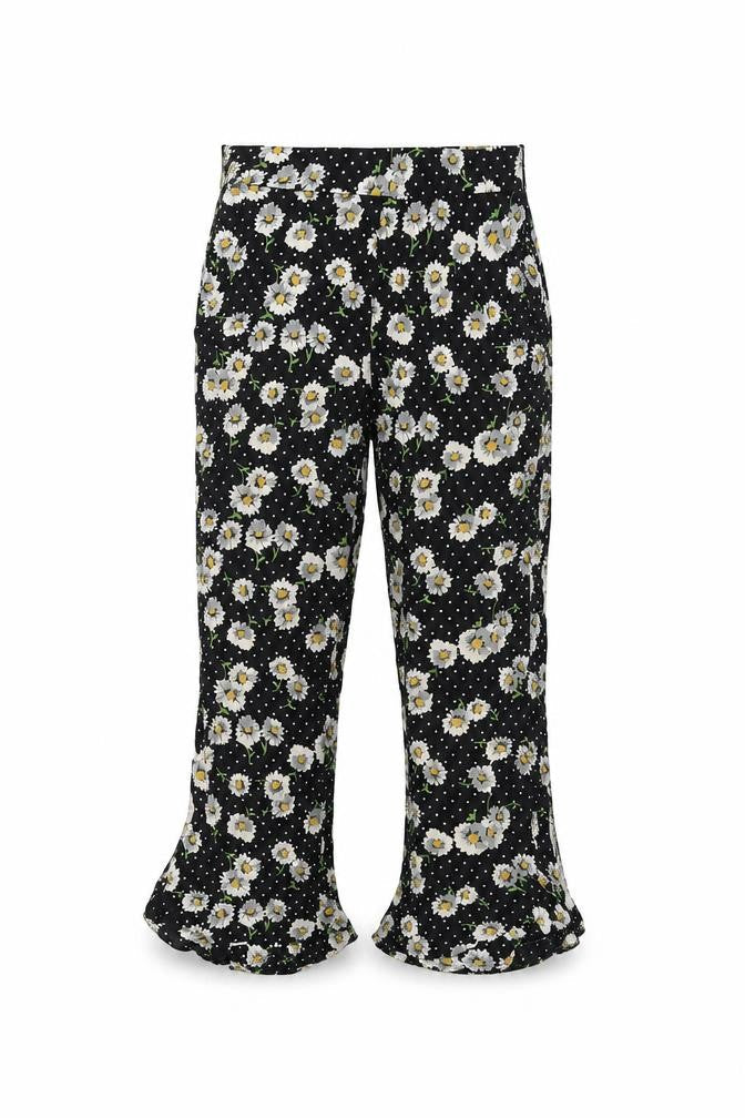 Zara Womens Black Floral Viscose Cropped Trousers Size XS L23 in Regular Zip