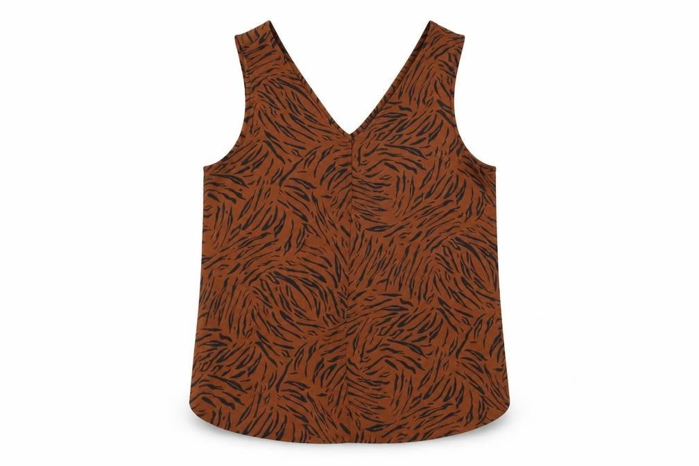 Marks and Spencer Womens Brown Animal Print Polyester Basic T-Shirt Size 12 V-Neck