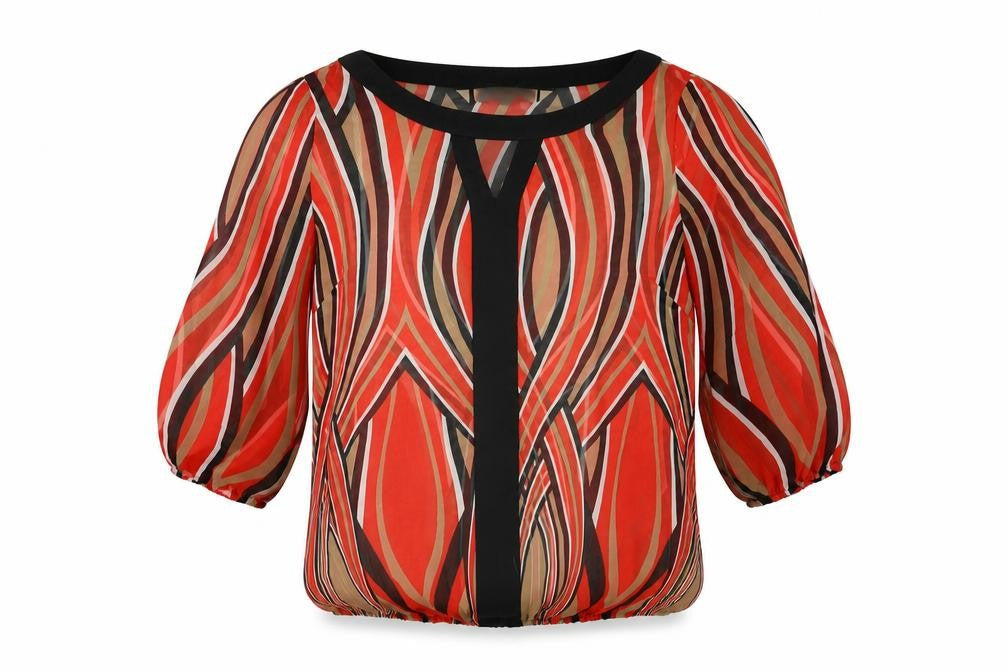 Principles Womens Red Geometric Polyester Basic Blouse Size 8 Round Neck