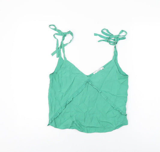 Pull&Bear Womens Green Viscose Basic T-Shirt Size S V-Neck