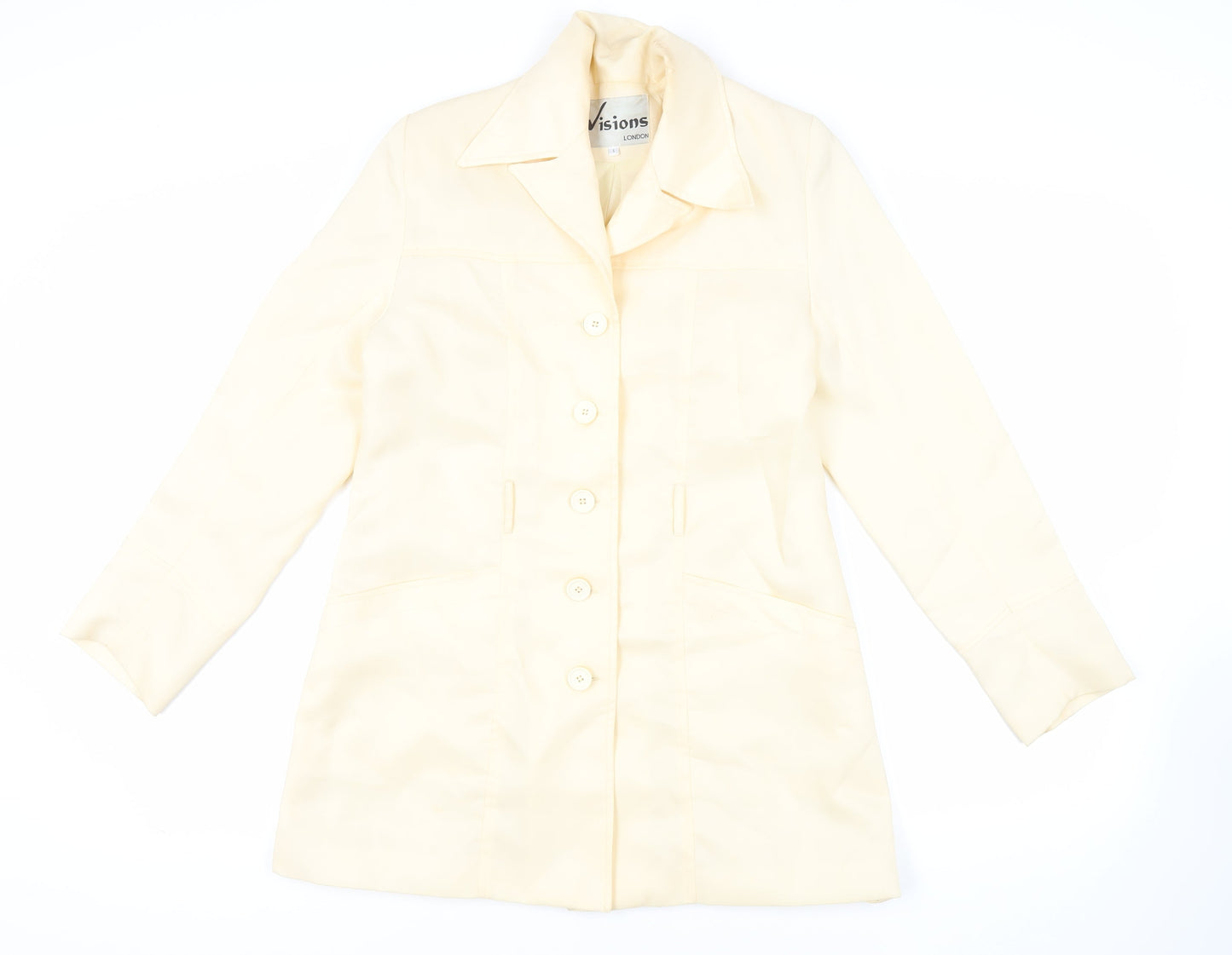 Visions Womens Yellow Overcoat Coat Size S Button
