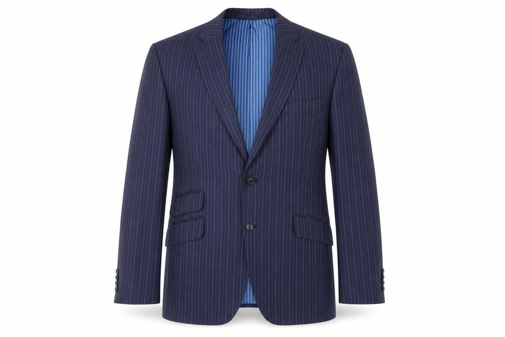 Marks and Spencer Mens Blue Striped Wool Jacket Suit Jacket Size 44 Regular