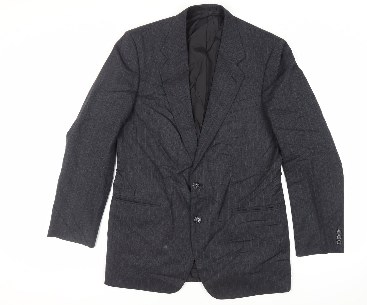 St Michael Mens Blue Striped Wool Jacket Suit Jacket Size 40 Regular - Vintage