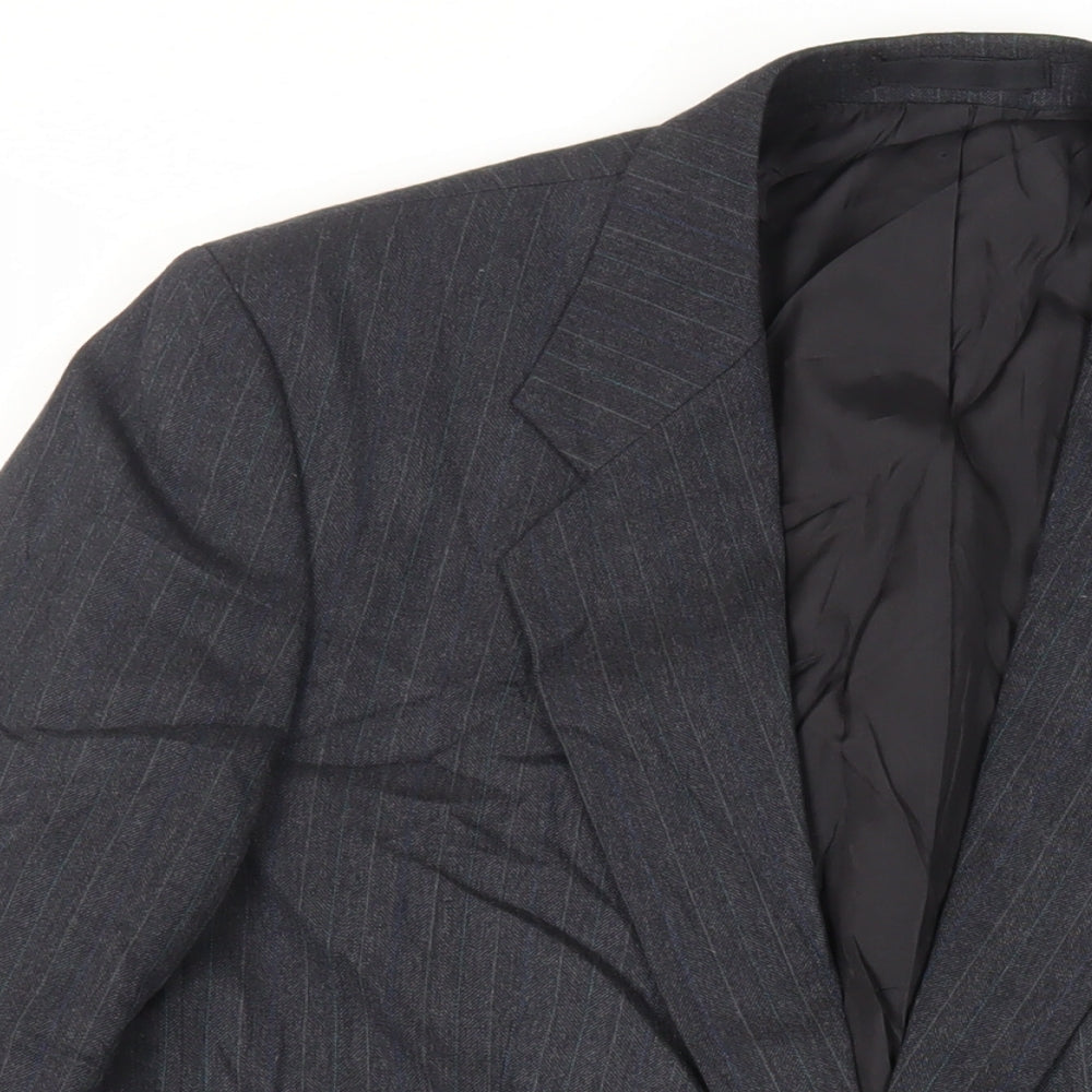 St Michael Mens Blue Striped Wool Jacket Suit Jacket Size 40 Regular - Vintage