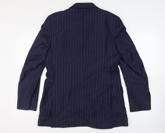 Berkley Bowen Mens Blue Striped Polyester Jacket Suit Jacket Size 40 Regular