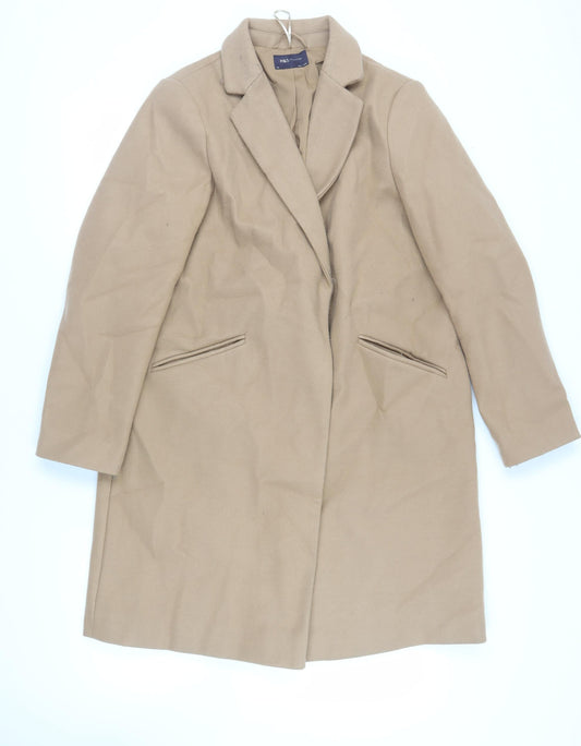 Marks and Spencer Womens Beige Overcoat Coat Size 16 Snap