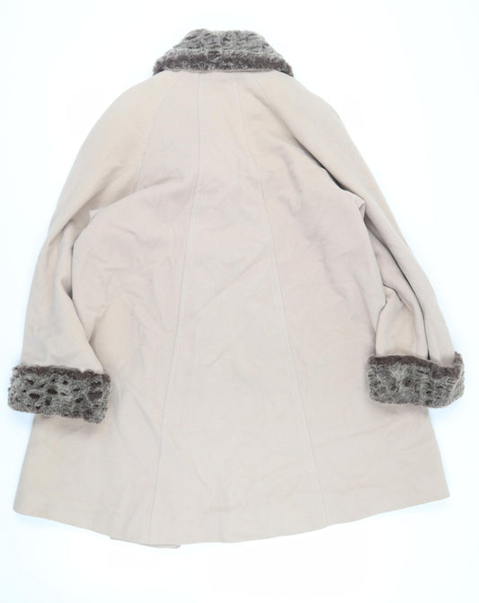 Eleganze Womens Beige Overcoat Coat Size 10 Button - Faux Fur Trim