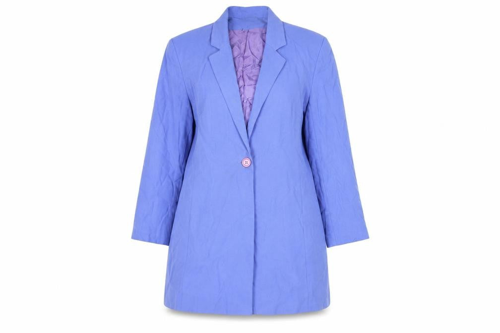 Front view of Principles women’s blue overcoat coat, size UK 14, button