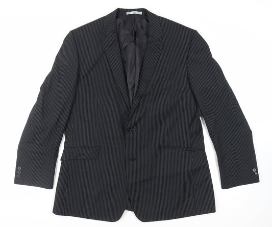 Burton Mens Black Striped Polyester Jacket Suit Jacket Size 46 Regular