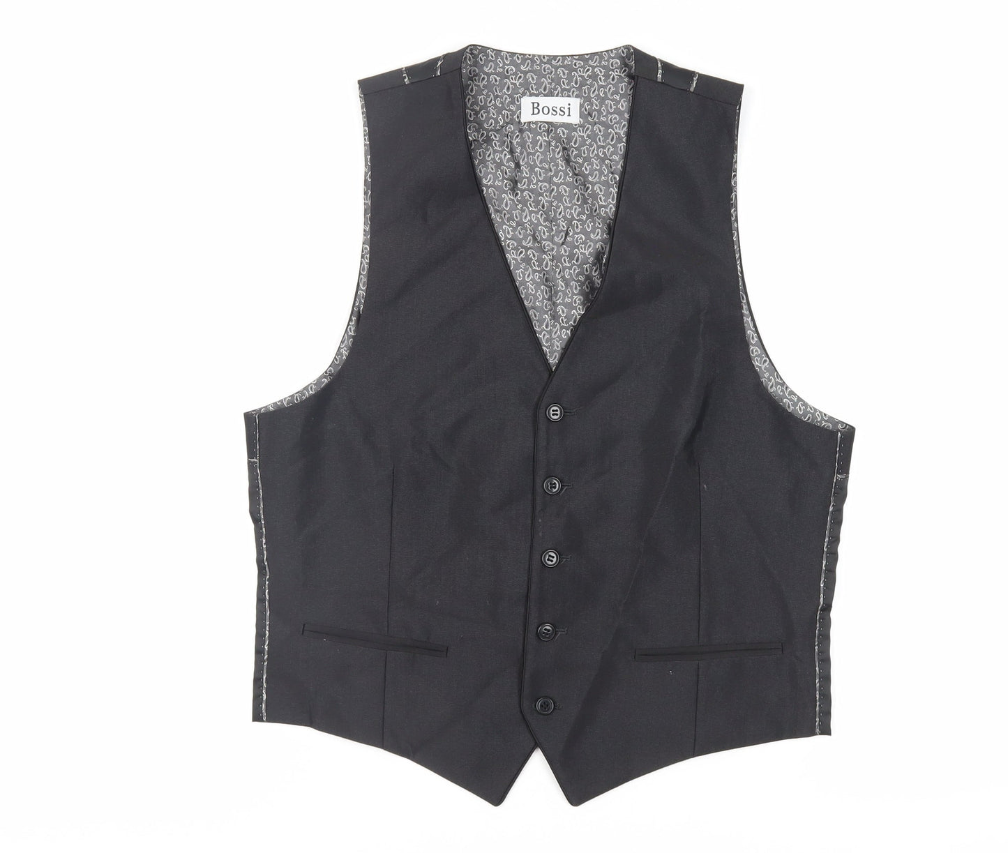 Bossi Mens Black Polyester Jacket Suit Waistcoat Size 36 Regular