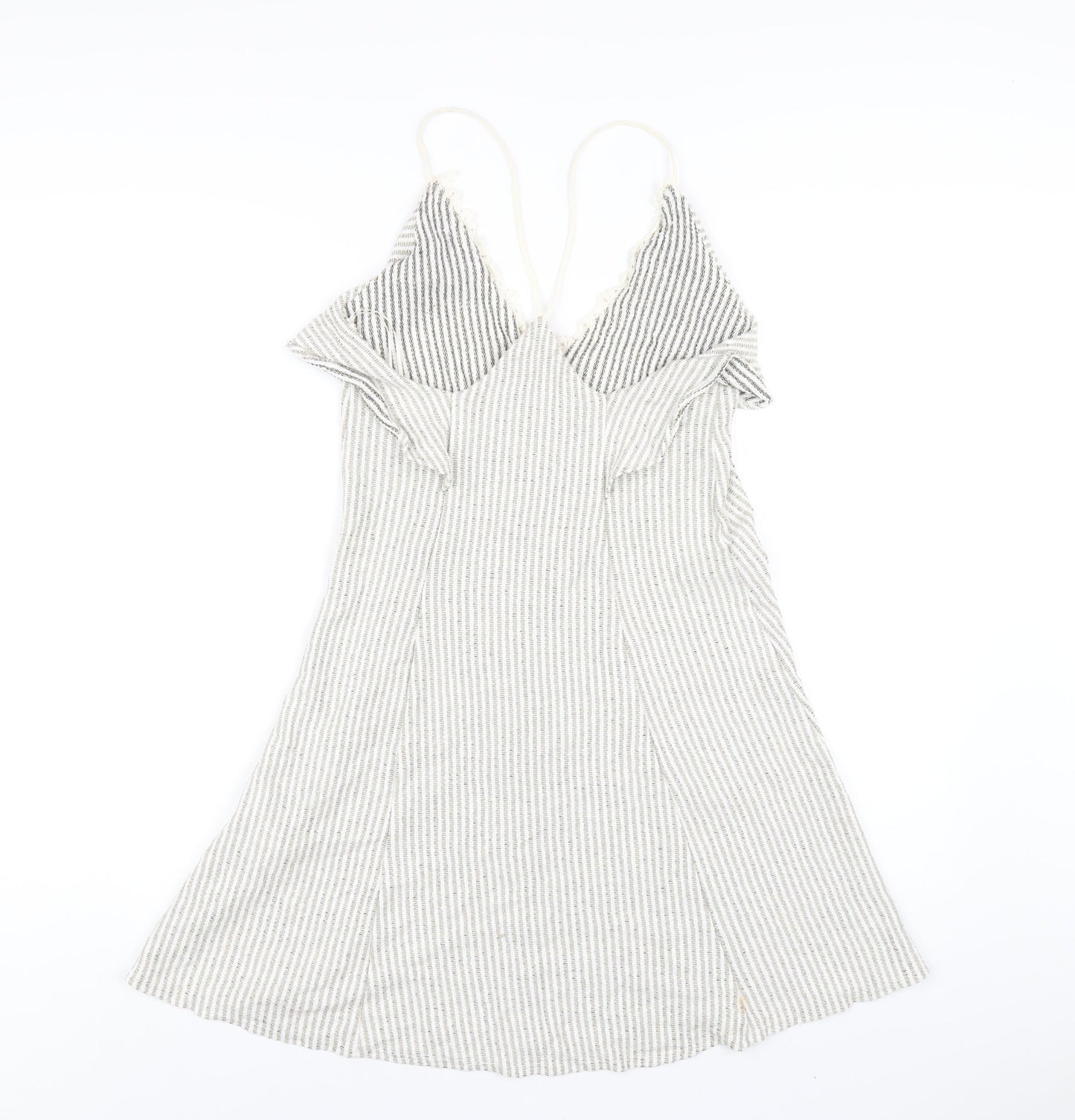 Zara Womens Beige Striped Viscose A-Line Size M V-Neck Pullover