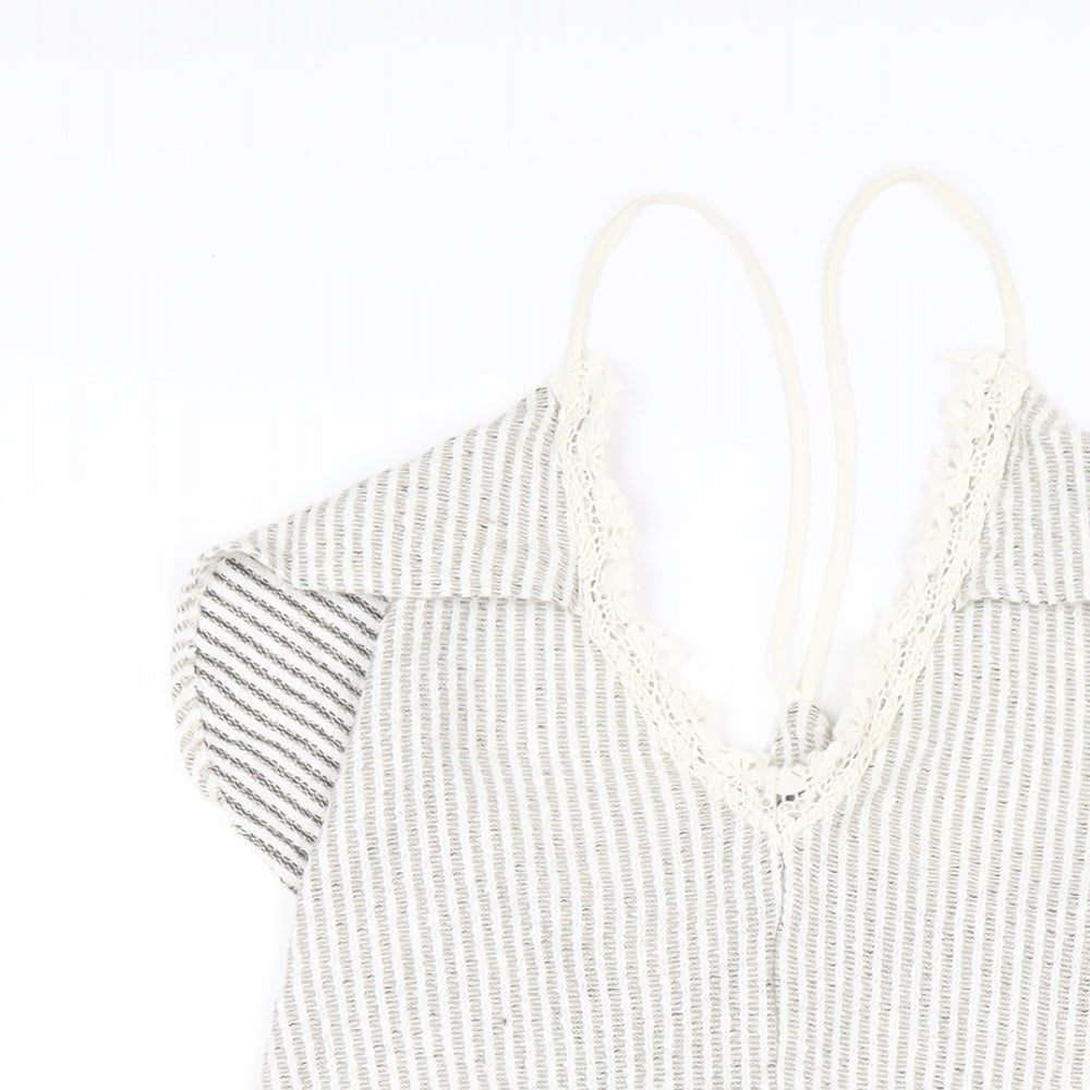 Zara Womens Beige Striped Viscose A-Line Size M V-Neck Pullover
