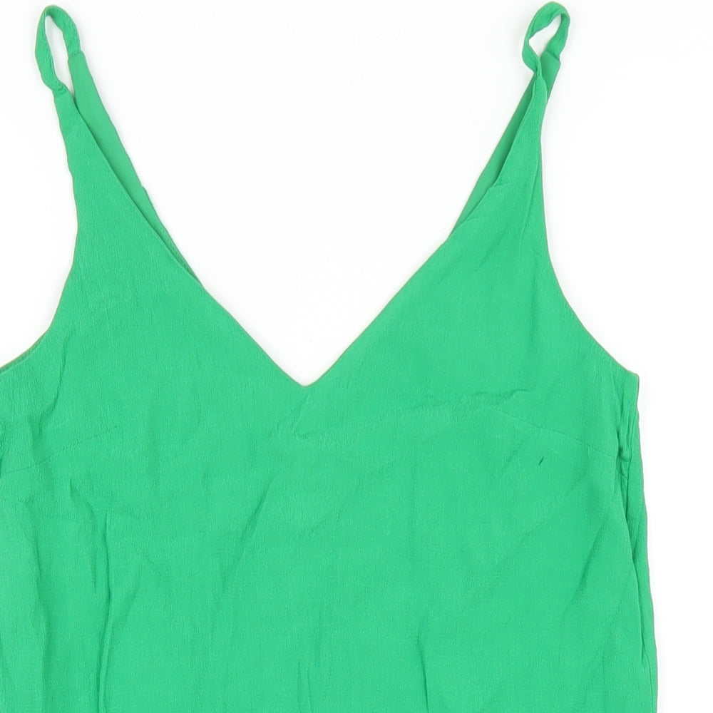 Topshop Womens Green Polyester Tank Dress Size 6 V-Neck Pullover