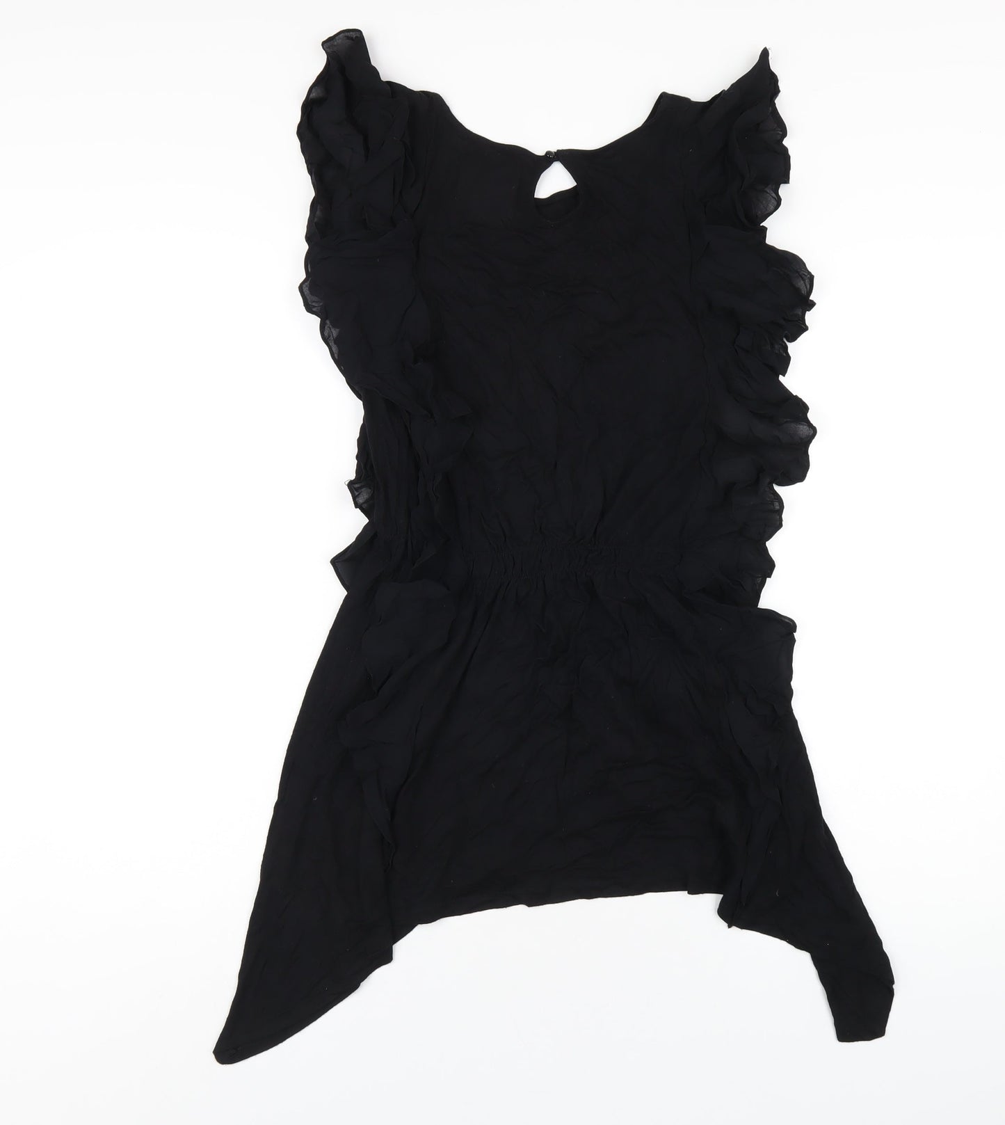 Zara Womens Black Viscose A-Line Size M Round Neck Button