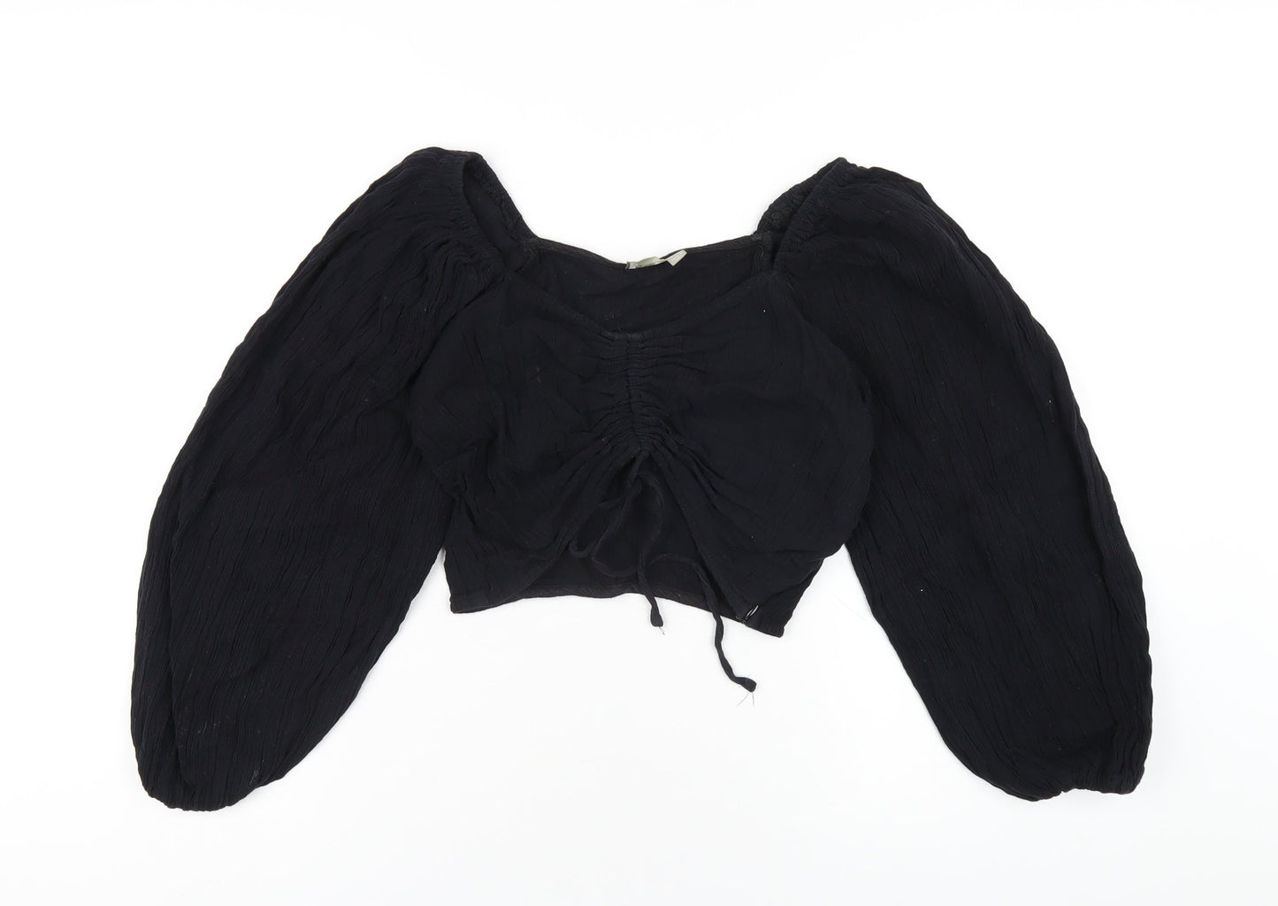 ASOS Womens Black Cotton Cropped T-Shirt Size 2 V-Neck