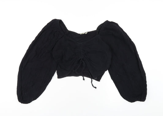ASOS Womens Black Cotton Cropped T-Shirt Size 2 V-Neck