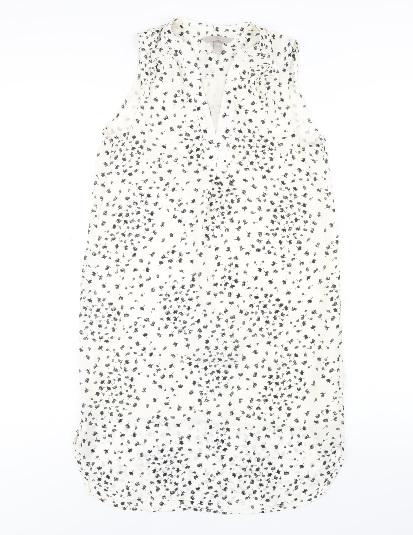 H&M Womens Ivory Geometric Polyester A-Line Size 6 V-Neck Pullover