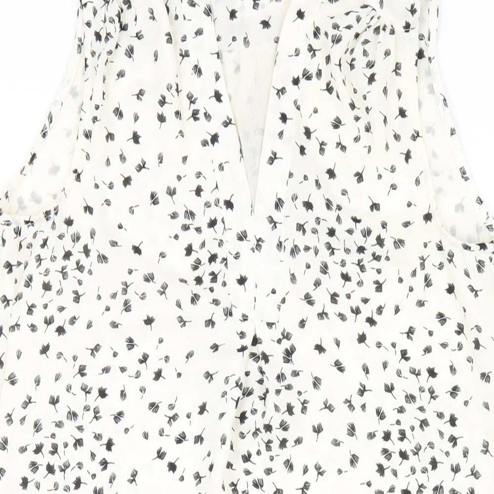 H&M Womens Ivory Geometric Polyester A-Line Size 6 V-Neck Pullover