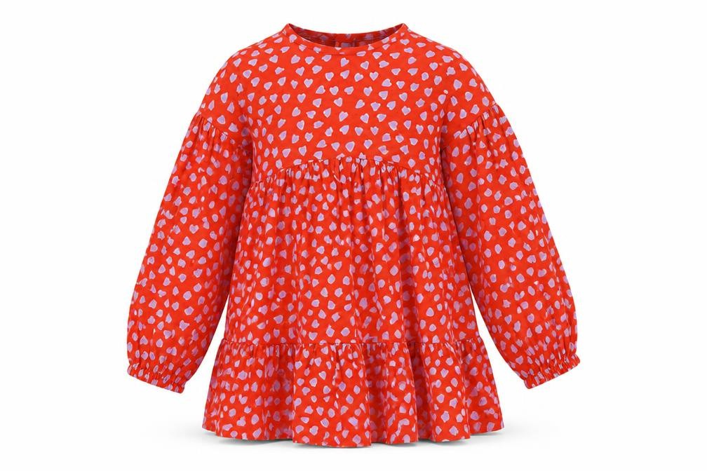 Marks and Spencer Girls Red Geometric Viscose A-Line Size 11-12 Years Round Neck Zip