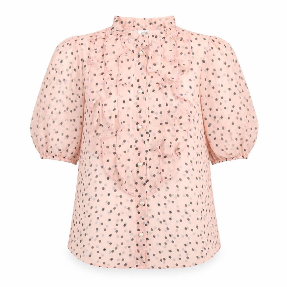River Island Womens Pink Polka Dot Polyester Basic Button-Up Size 8 Mock Neck