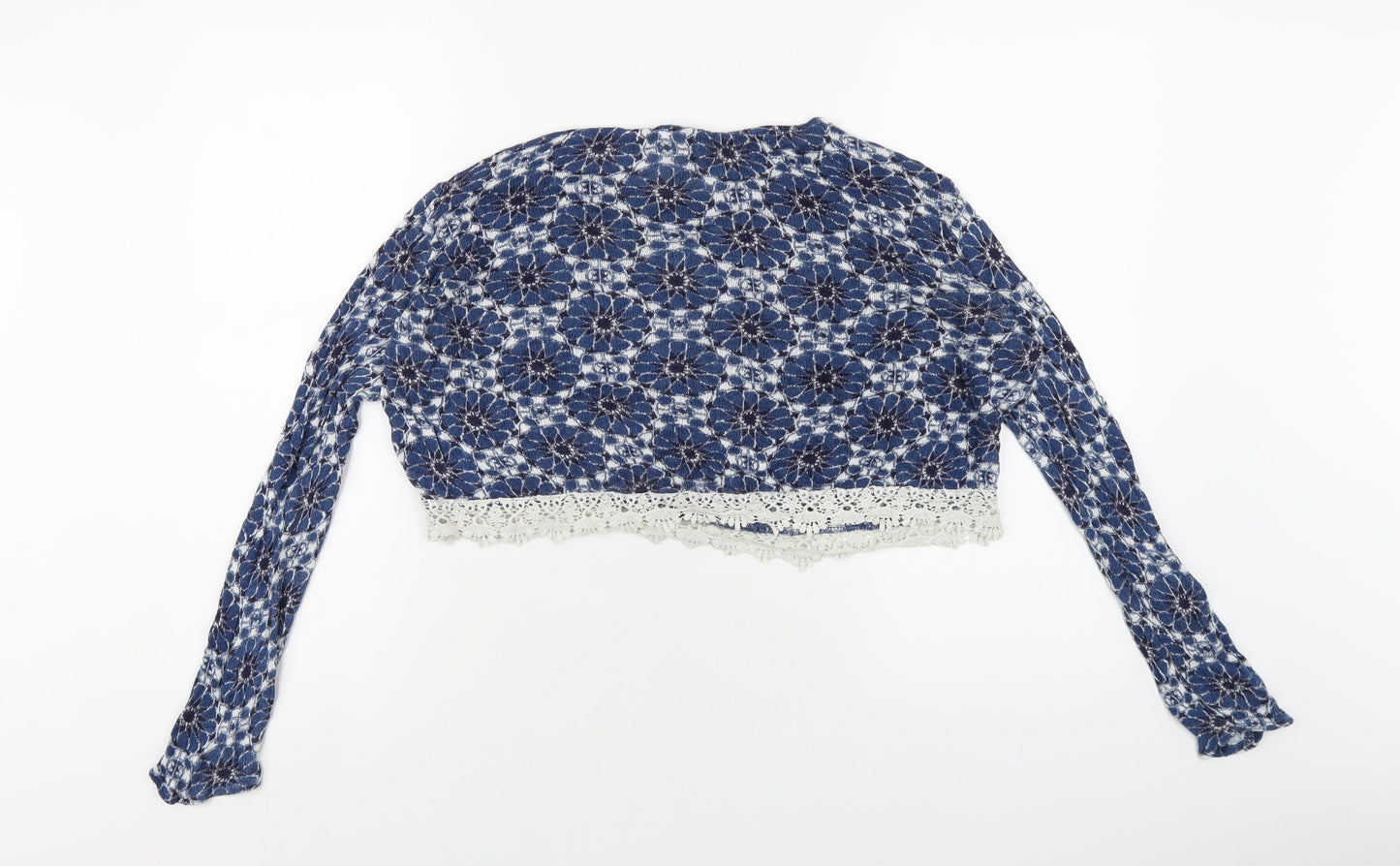H&M Womens Blue Round Neck Geometric Cotton Pullover Jumper Size M