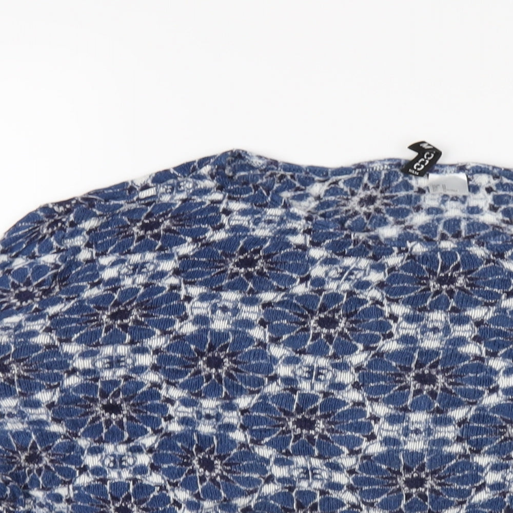 H&M Womens Blue Round Neck Geometric Cotton Pullover Jumper Size M