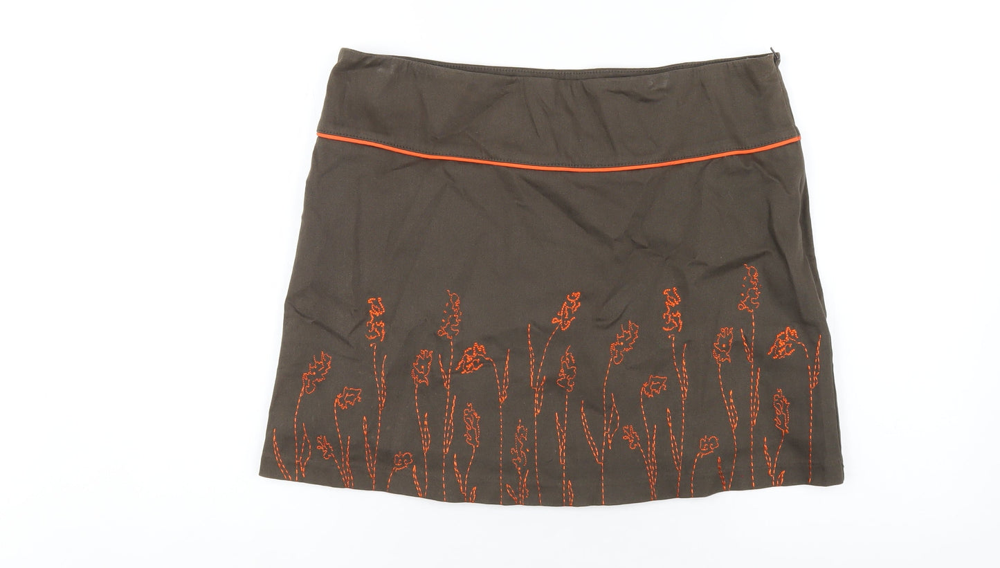 Nicola Quilter Womens Green Cotton A-Line Skirt Size 12 Zip